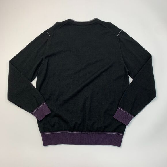 Clotherie Phoenix Wool Sweater Mens L Large Black/Purple V Neck Italian Merino - Picture 3 of 11